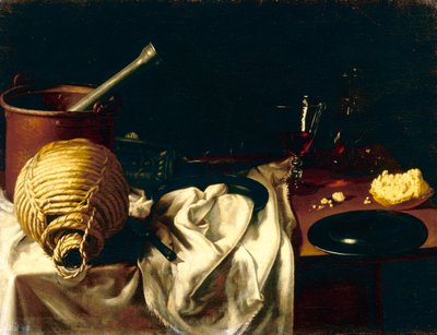 Table with Overturned Mortar and Flask by Unknown